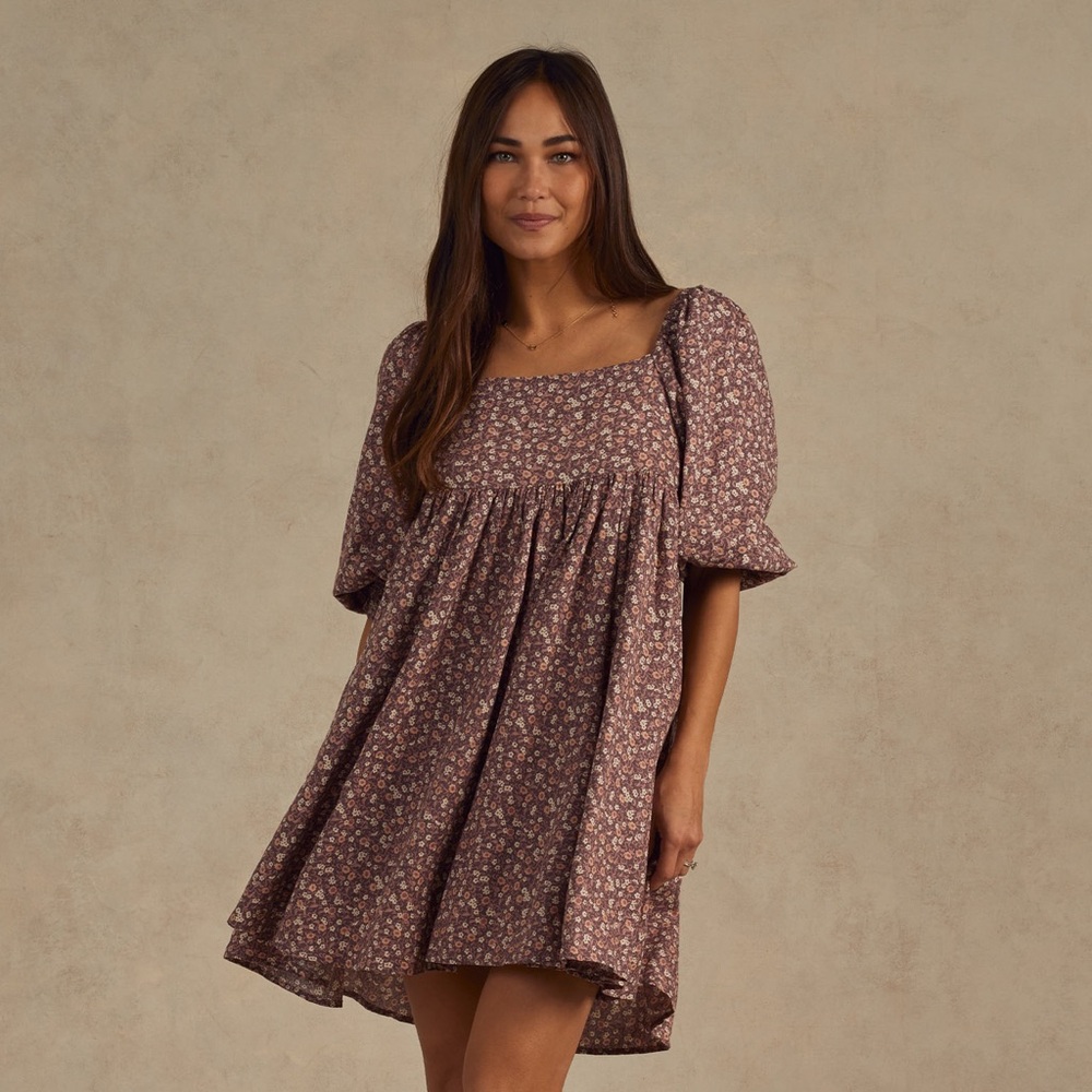 Rylee + Cru Mauve Floral Square-Neck Babydoll Dress